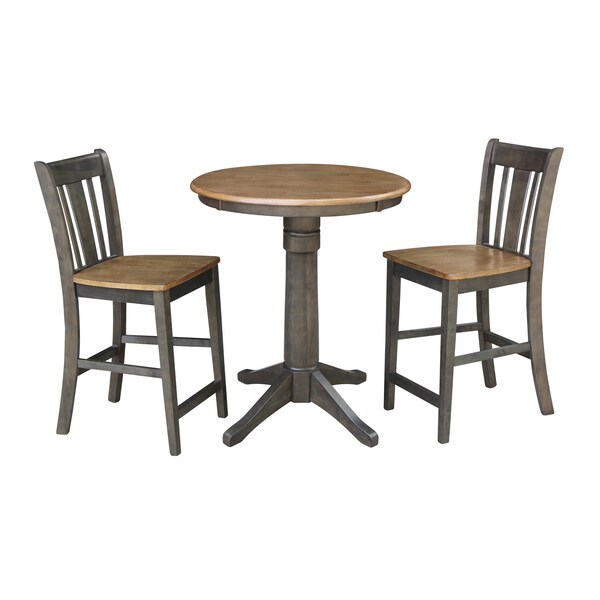 International Concepts Round 30 in Rd Ped Gathering Ht Table, 2 San Remo Stools, Hickory/Coal, 30 in W, 30 in L, 35.9 in H K45-30RT-27B-S102-2 - main